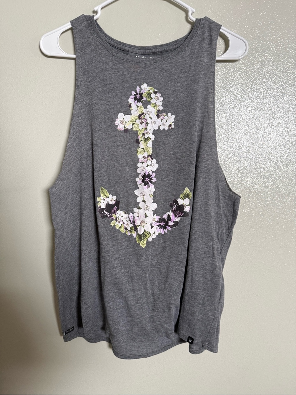 Hurley Gray Tank Top with Floral Anchor Graphic